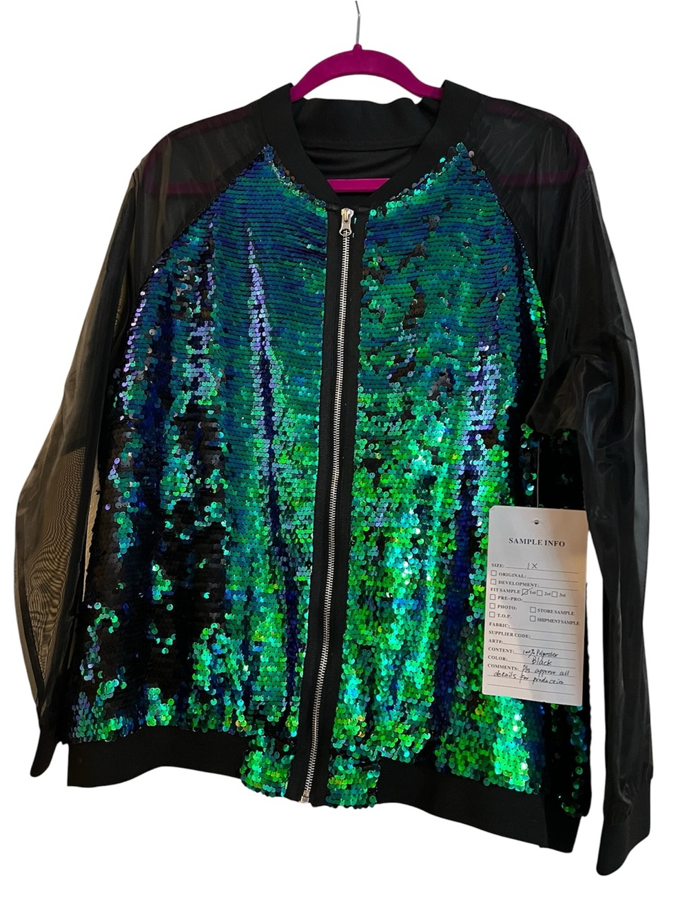 GREEN SEQUIN ZIP UP JACKET- NWT